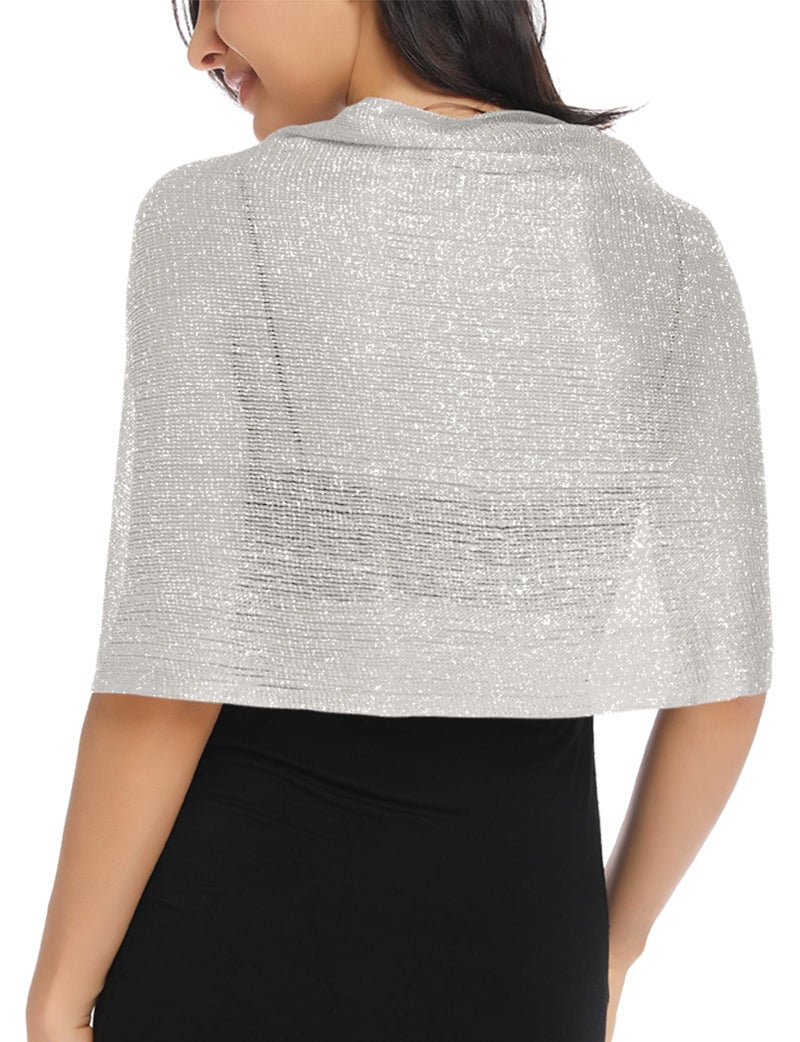 BANETTETA Silver Shawls and Wraps for Evening Dresses Shall for Women Dressy Shawls for Evening Wear Transparent Scarf for Dresses (Silver) - Image 5